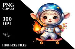 Smiling Baby Lamb on Skateboard PNG Product Image 2