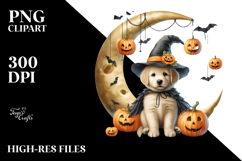 Halloween Puppy on Moon Watercolor PNG Product Image 2