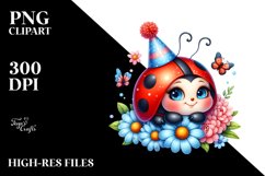 Colorful Baby Ladybug with Party Hat | Clipart Product Image 1