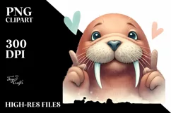 Funny Cute Walrus Portrait Love Sign | Clipart Product Image 1