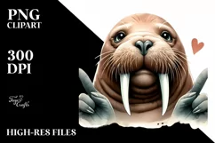 Funny Cute Walrus Portrait Love Sign | Clipart Product Image 1
