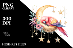 Vibrant Cute Parrot Moon Stars Boho Watercolor Clipart Product Image 2
