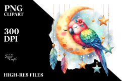 Vibrant Cute Parrot Moon Stars Boho Watercolor Clipart Product Image 2