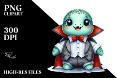 Funny Baby Turtle Dressed as Vampire | Watercolor Clipart Product Image 2