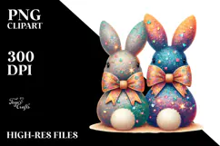 Colorful Retro Bunnies Sitting View from Back, Transparent Product Image 2