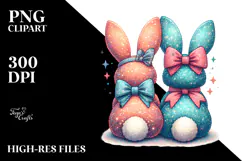 Colorful Retro Bunnies Sitting View from Back, Transparent Product Image 2