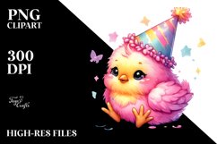 Colorful Baby Chicken with Party Hat PNG Product Image 2