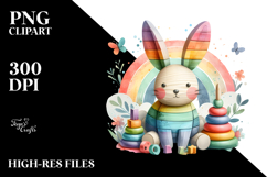 Colorful Bunny Made of Wood on Splashy Background, Product Image 2