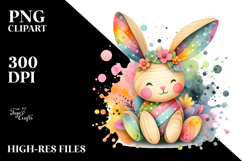 Colorful Bunny Made of Wood on Splashy Background, Product Image 2