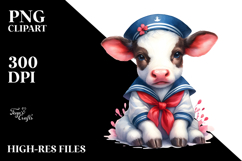 Vibrant Baby Cow Sailor Suit Watercolor Clipart Product Image 2