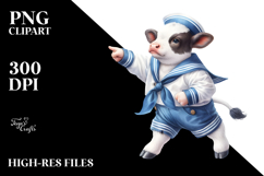 Vibrant Baby Cow Sailor Suit Watercolor Clipart Product Image 2