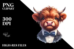 Highland Cow with Bow and Tie PNG Product Image 2