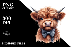 Highland Cow with Bow and Tie PNG Product Image 2