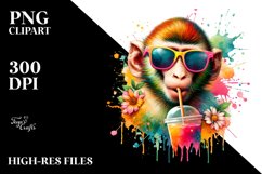 Quirky Colorful Monkey Drink Clipart Product Image 1