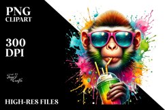 Quirky Colorful Monkey Drink Clipart Product Image 1