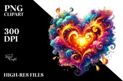 Colorful Fire Heart Digital Painting PNG Product Image 2