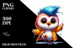 Goofy Owl Dancing in Raincoat PNG Product Image 1
