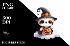 Simple Halloween Sloth on Cloud, Cute PNG Product Image 2