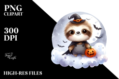 Simple Halloween Sloth on Cloud, Cute PNG Product Image 2