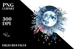 Abstract Moon with Stars, Watercolor PNG Product Image 2