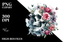Colorful Skull Spring Flowers PNG Product Image 2