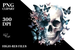 Skull with Butterfly Silhouettes PNG Product Image 2