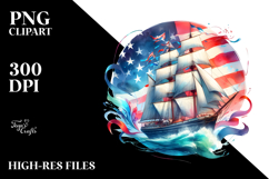 Vintage Sailboat with USA Flag, Watercolor Design Product Image 2
