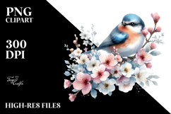 Cute Bird with Spring Flowers PNG Product Image 2