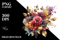 Colorful Splash Zinnia Bouquet | Sublimation Clipart Product Image 3
