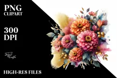 Colorful Splash Zinnia Bouquet | Sublimation Clipart Product Image 3