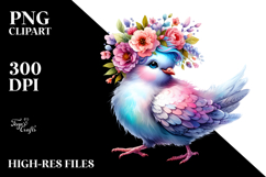 Running Baby Dove with Floral Wreath, Funny PNG Product Image 2