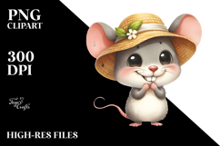 Mouse Standing in Sun Hat | Watercolor Clipart Product Image 2