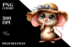 Mouse Standing in Sun Hat | Watercolor Clipart Product Image 2