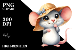 Mouse Standing in Sun Hat | Watercolor Clipart Product Image 2
