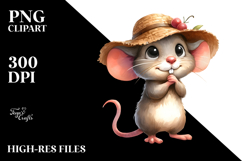 Mouse Standing in Sun Hat | Watercolor Clipart Product Image 2