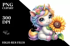 Cute Unicorn with Sunflower | Clipart Product Image 3