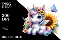 Cute Pastel Unicorn Sunflower Clipart Product Image 3