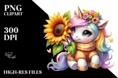 Cute Unicorn with Sunflower | Clipart Product Image 1