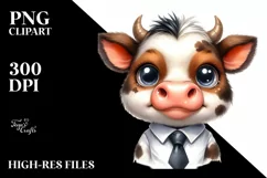 Watercolor Baby Cow with Tie Clipart Product Image 3