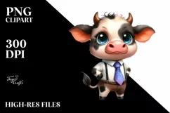 Watercolor Baby Cow with Tie Clipart Product Image 1