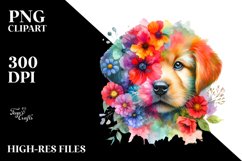 Floral Puppy Watercolor Clipart Product Image 3