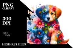 Floral Puppy Watercolor Clipart Product Image 3