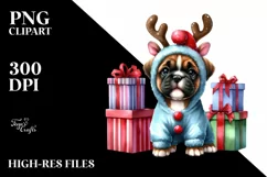 Winter Poodle with Reindeer Horns PNG Product Image 1