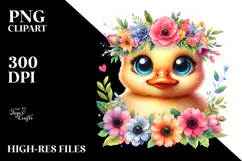 Vibrant Baby Duck with Flower Crown PNG Product Image 2