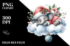 Watercolor Whimsical Baby Elephant Sleeping | Clipart Product Image 2