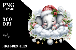 Vibrant Sleeping Elephant Christmas Watercolor Clipart Product Image 2