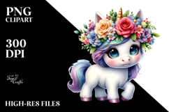 Cute Baby Unicorn with Floral Wreath, Transparent PNG Product Image 2