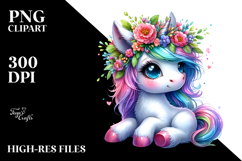 Cute Baby Unicorn with Floral Wreath, Transparent PNG Product Image 2