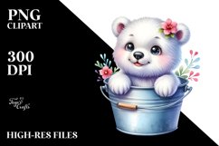 Colorful Baby Polar Bear Sitting in a Bucket | Clipart Product Image 1