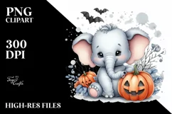 Cute Baby Elephant Holding Pumpkin PNG Product Image 3
